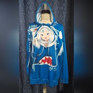 Blue Anime Shark Hoodie